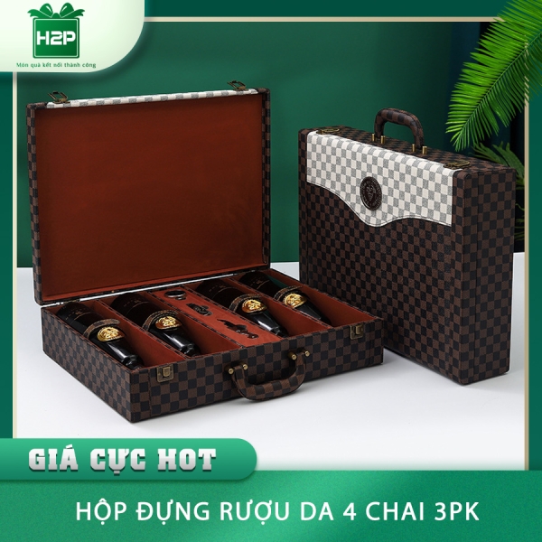 HỘP RƯỢU DA 4 CHAI HDRD-51